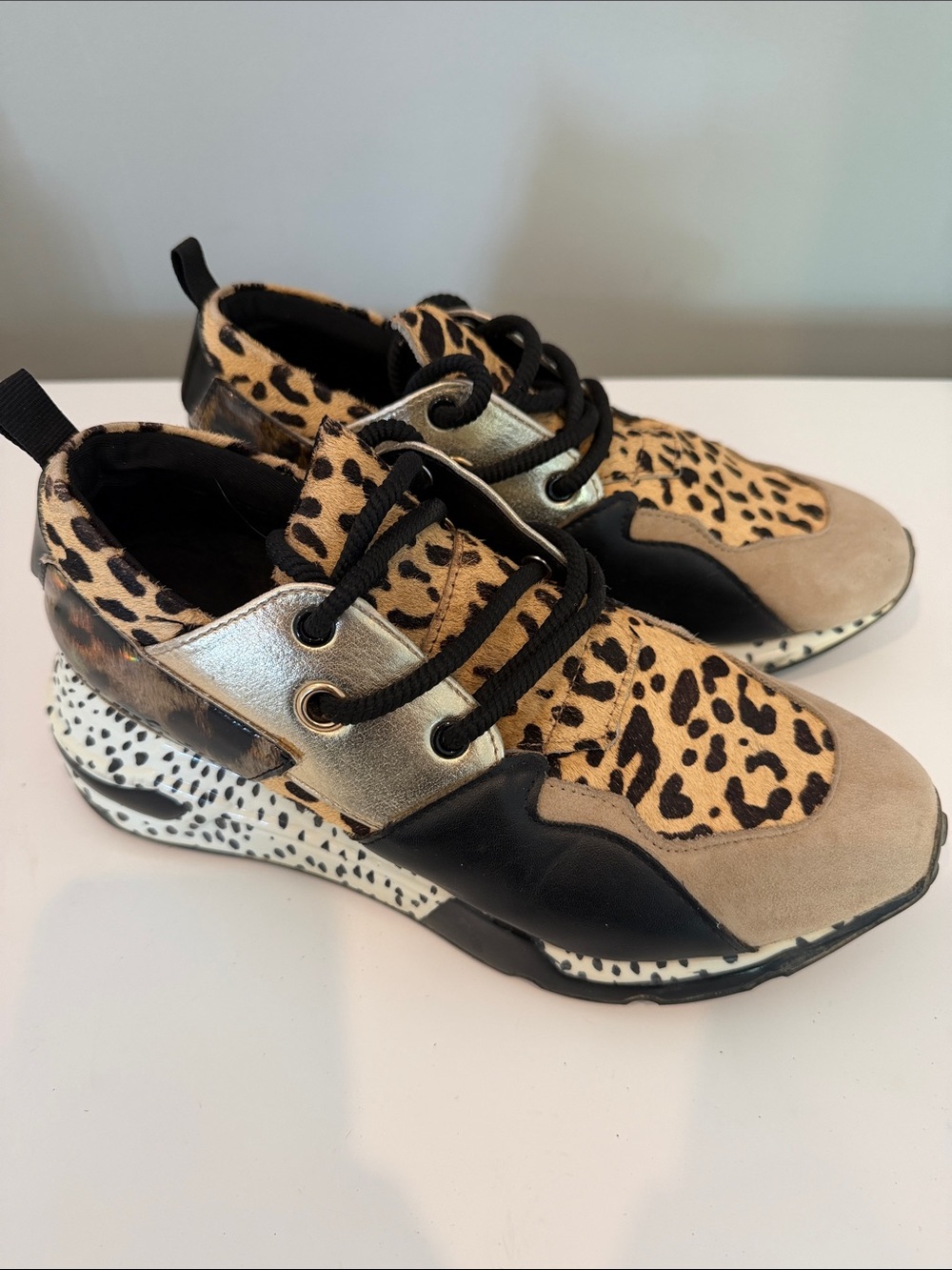 Steve Madden Leopard-Print Chunky Sneakers in Black, Tan & Silver